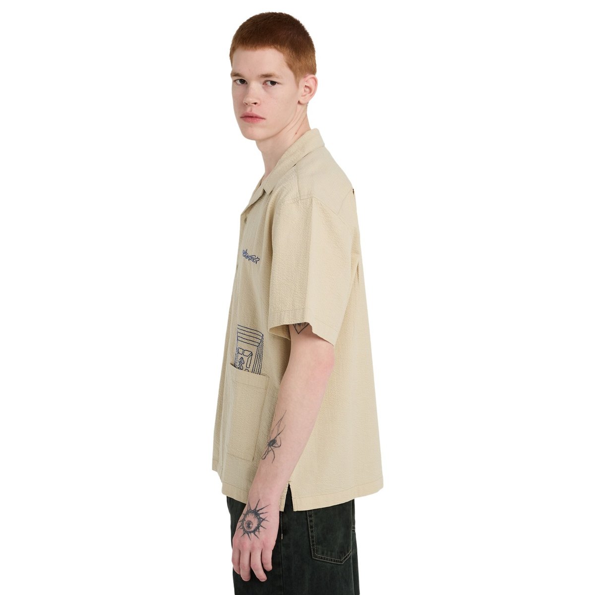 Chemise manches courtes SEERSUCKER EMBROIDERY beige seersucker aluminium, ELEMENT