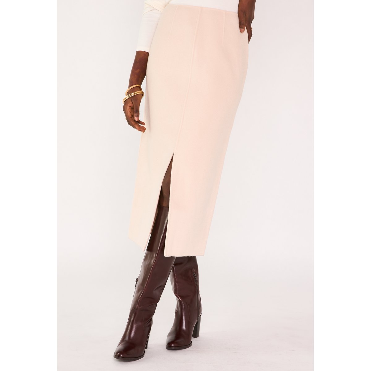 Jupe droite en 100% laine OLIVIA creme, Maison 123