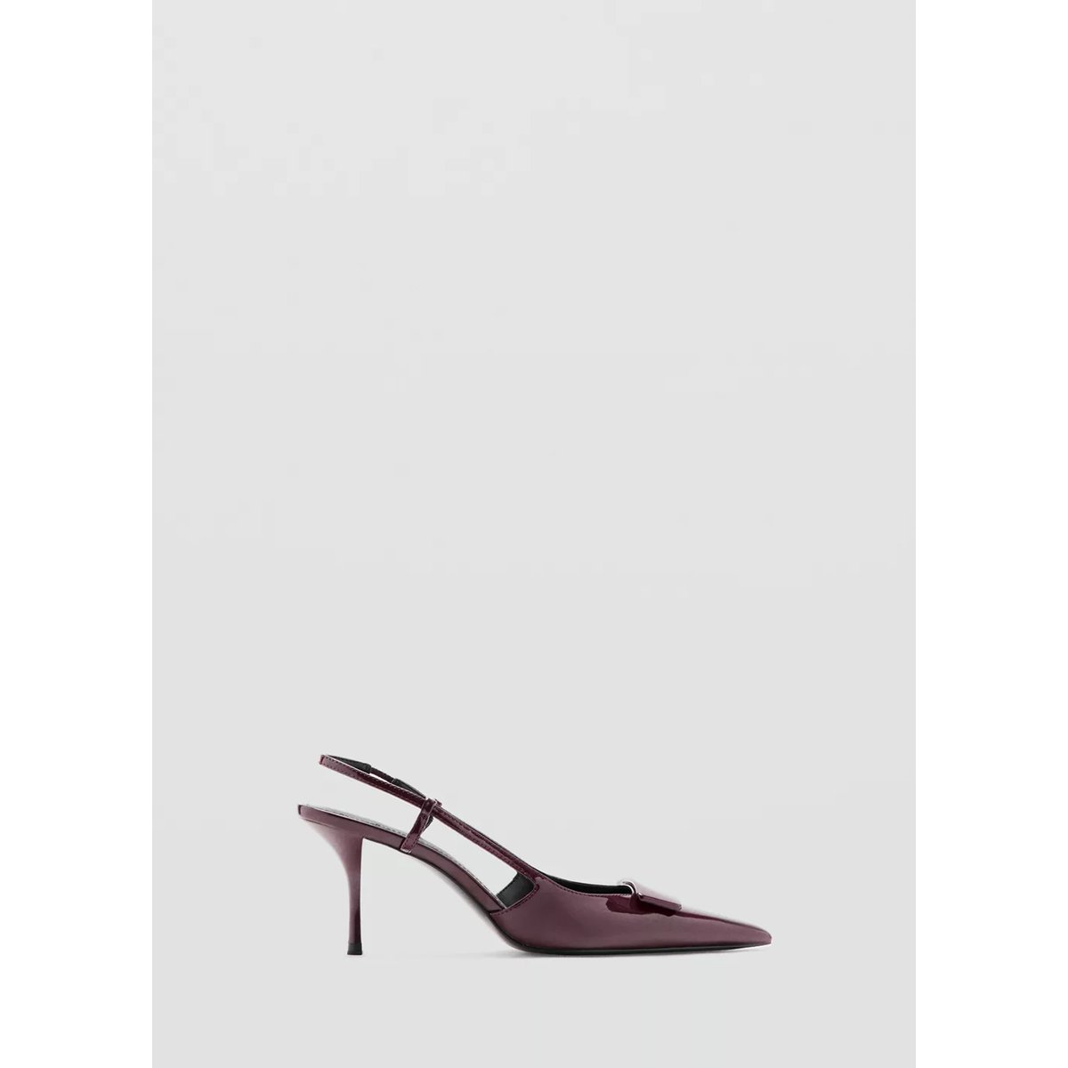 Chaussures à talon en cuir vernis bordeaux, MANGO