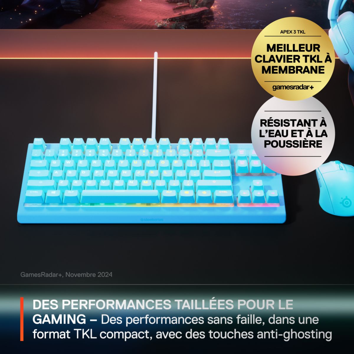 Clavier gamer Apex 3 TKL Aqua - FR couleur unique, STEELSERIES