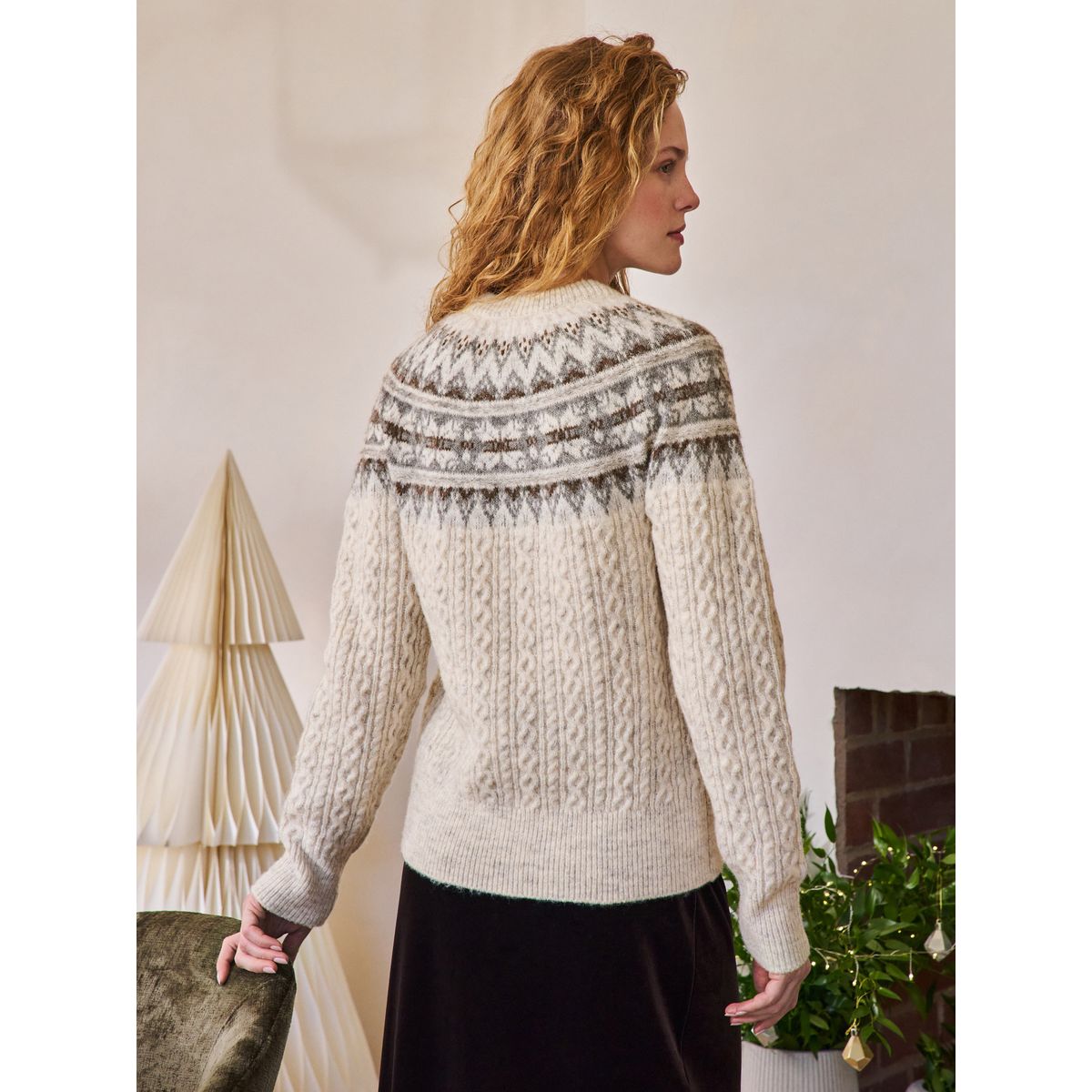 Pull tricot torsadé fairisle écru, NEXT