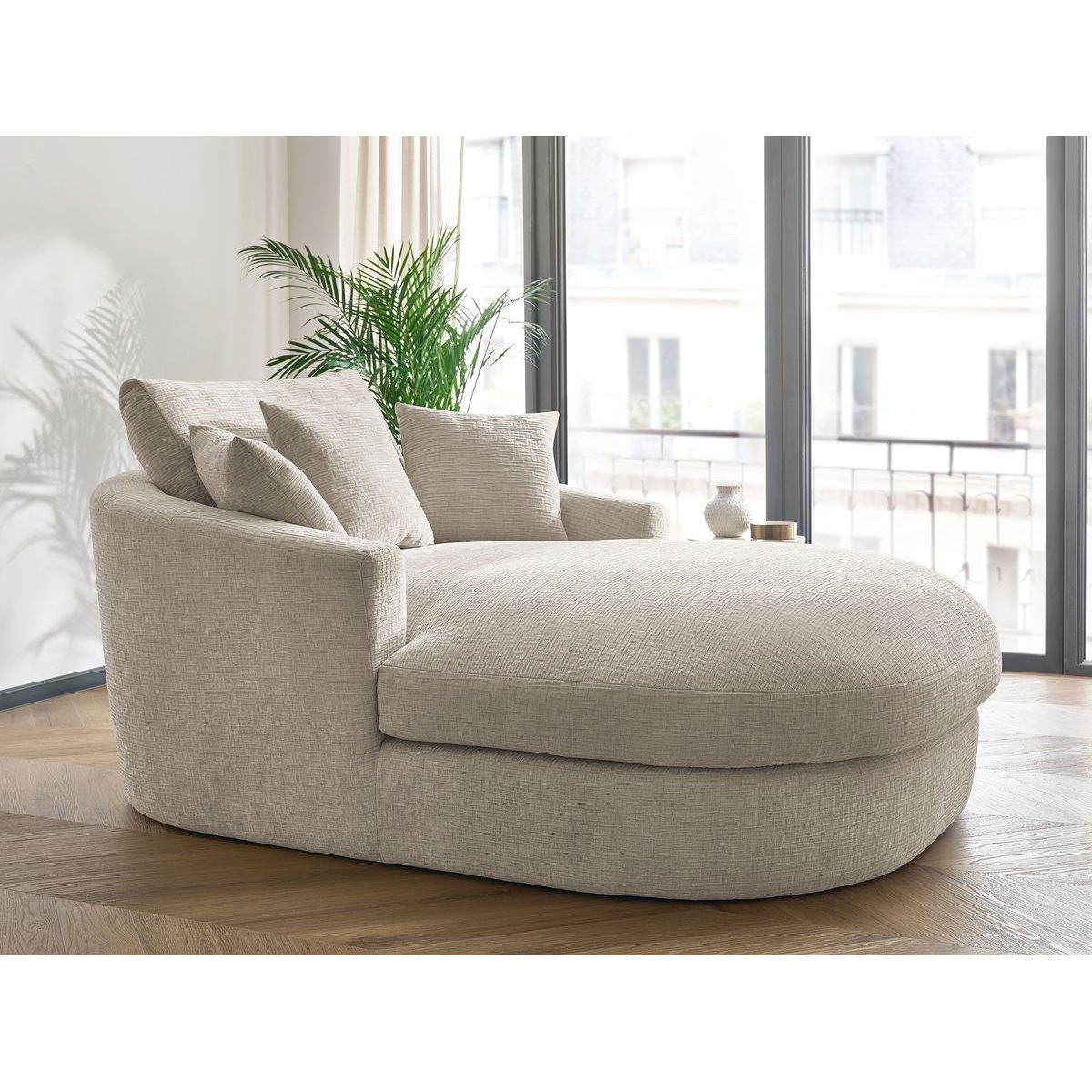 Méridienne 1 place(s) en tissu texturé, BELEM beige, BOBOCHIC