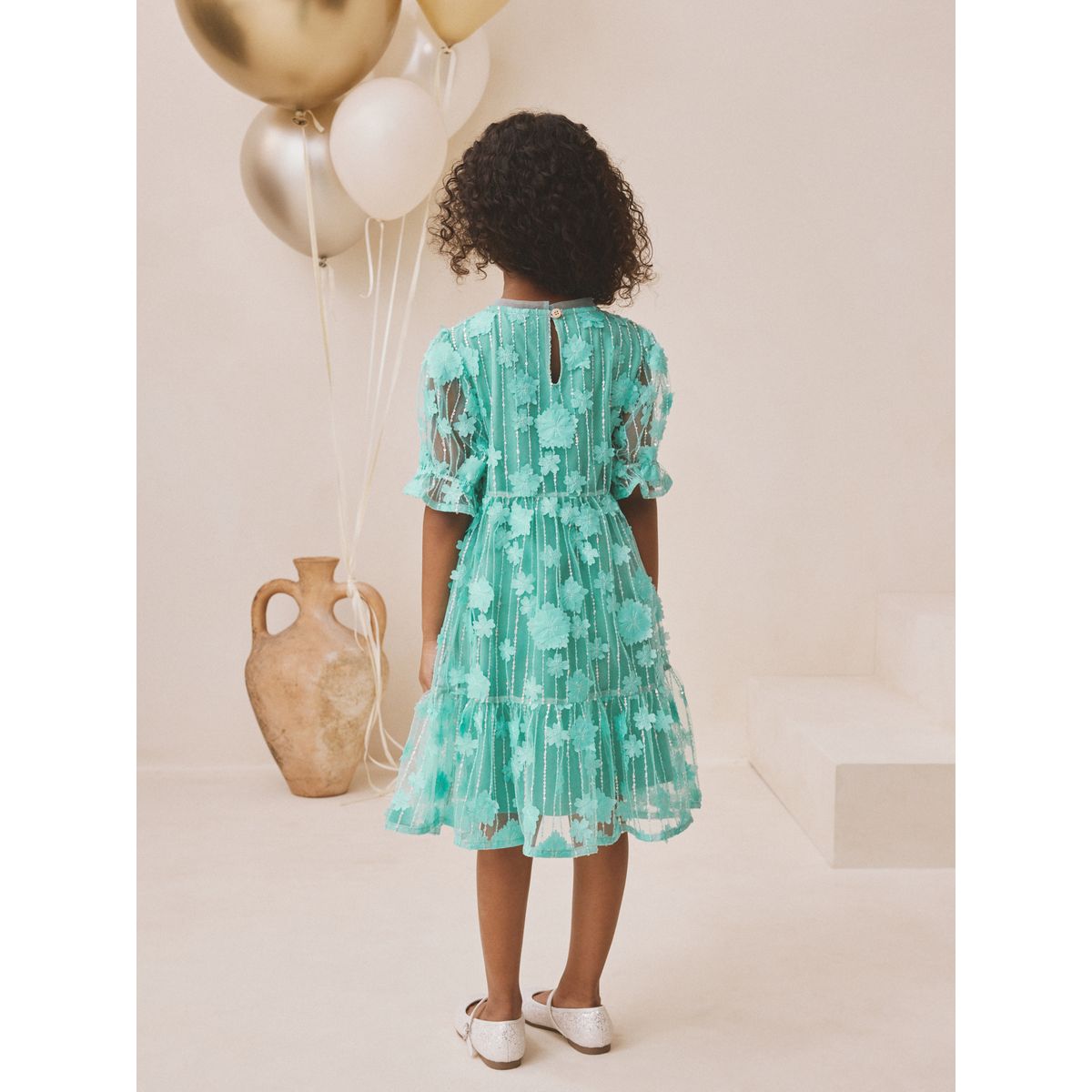 Robe de soirée en mesh florale à sequins bleu sarcelle, NEXT