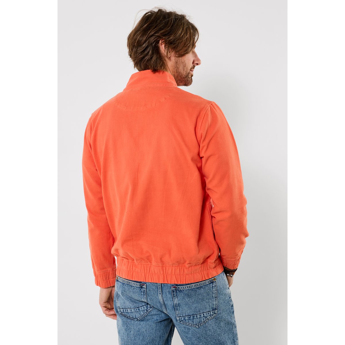 Sweat zippé à col montant en toile de coton orange, JOE BROWNS