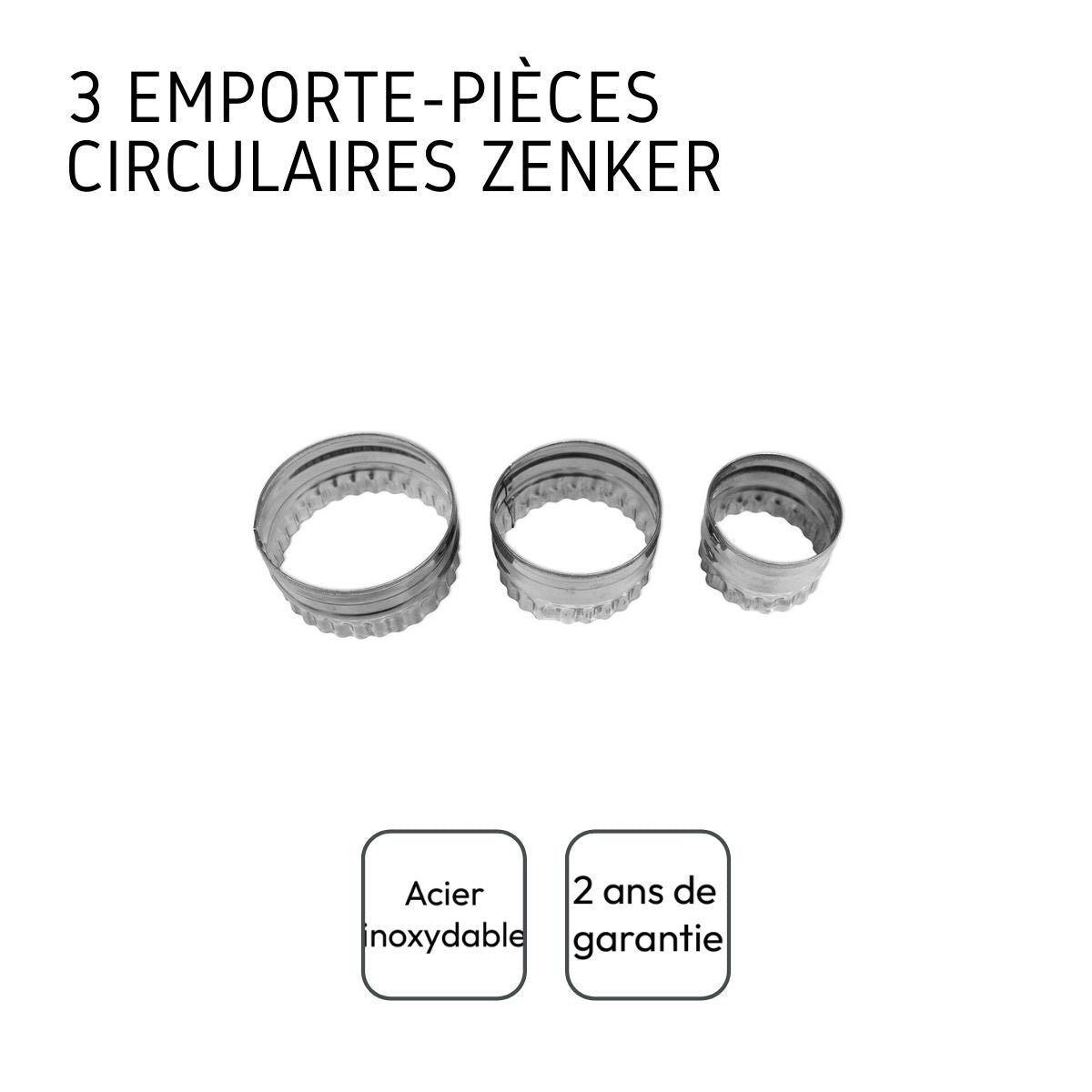 Lot de 3 emporte-pièces ronds et cannelés inox, ZENKER