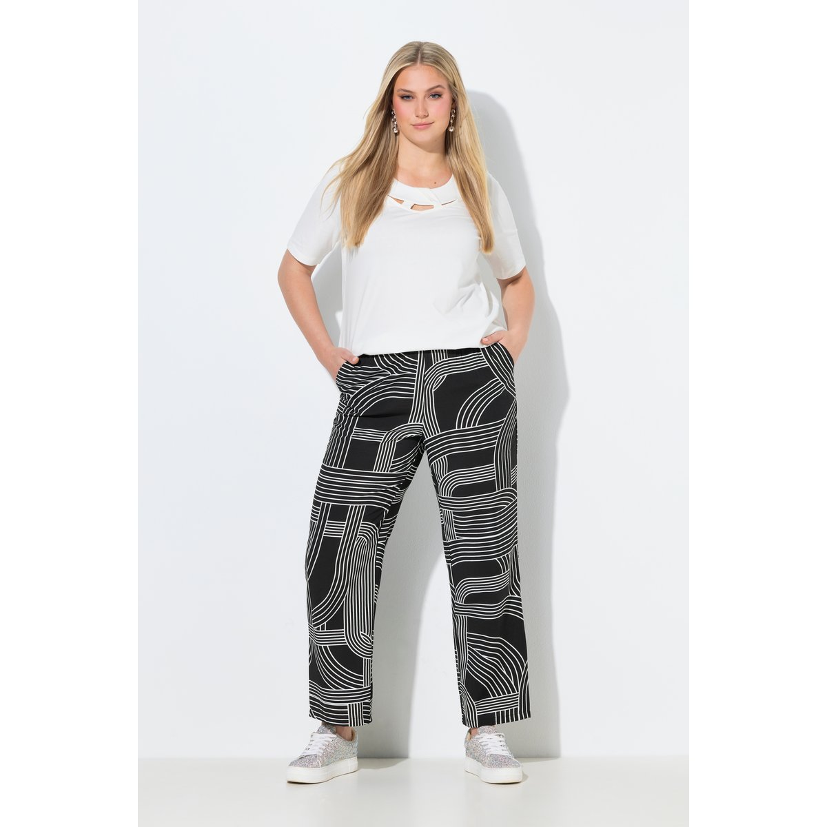 Pantalon Rose imprimé graphique noir, ULLA POPKEN