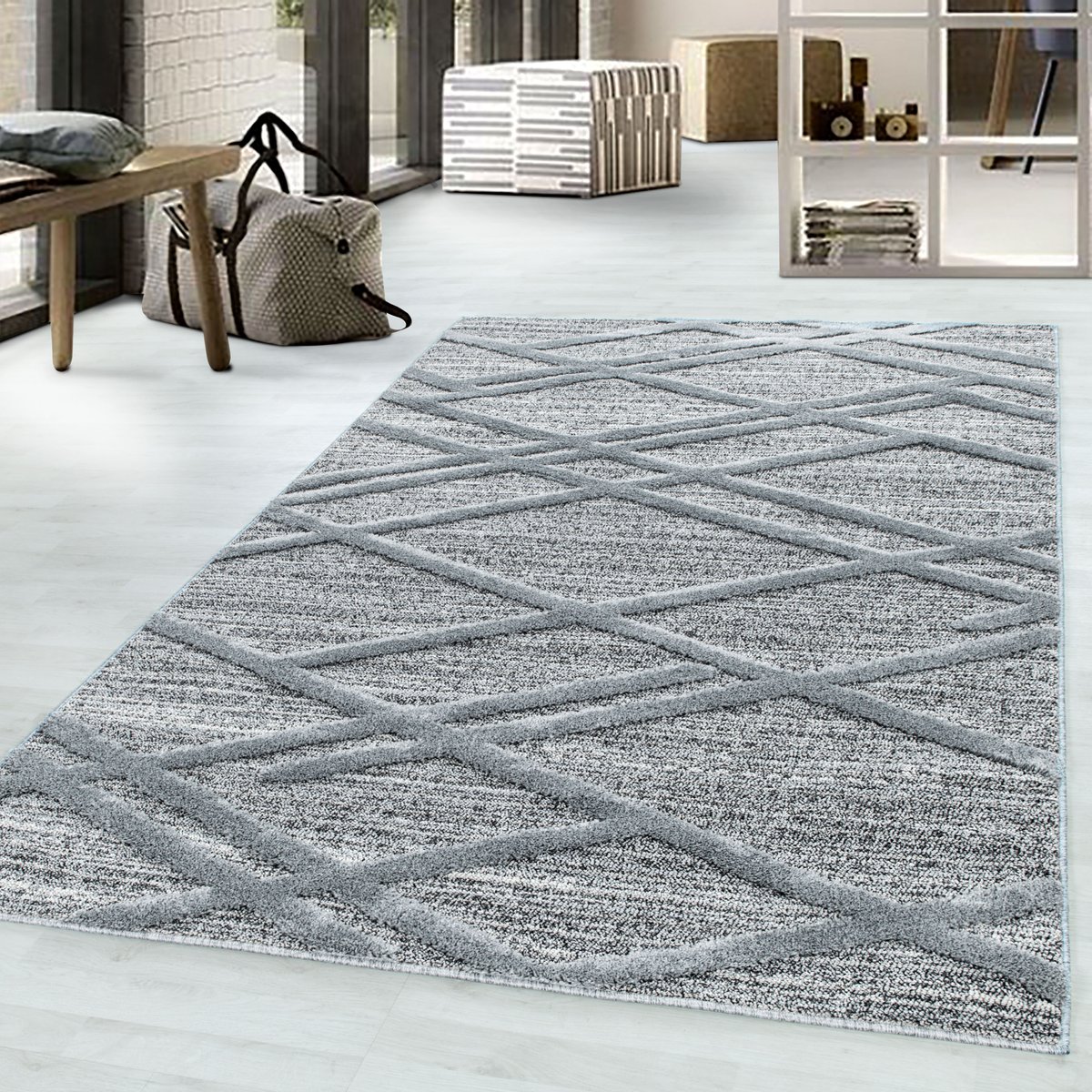 Tapis de salon à motif géométrique PISA gris, NAZAR RUGS