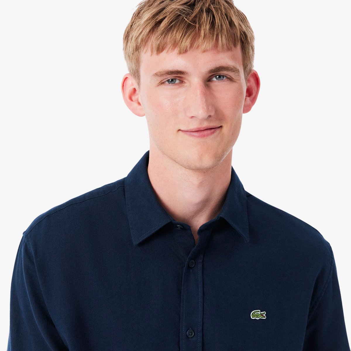 Chemise flanelle regular fit bleu-166, LACOSTE
