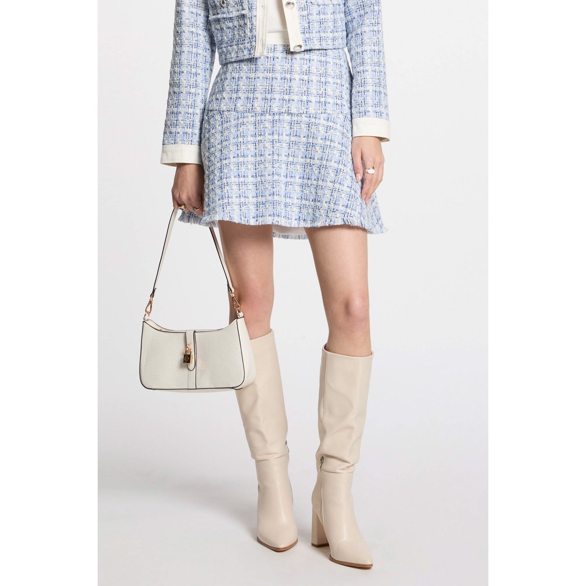 Jupe courte évasée tweed multicolore, MORGAN