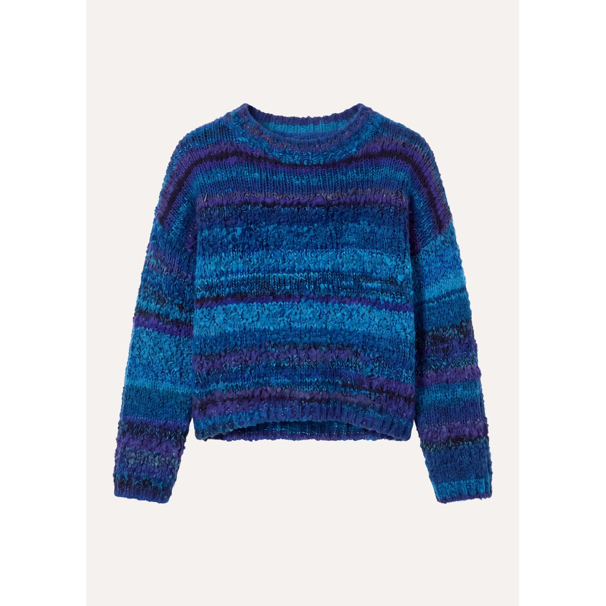 Pull rayé manches longues col rond bleu azur, LA FEE MARABOUTEE