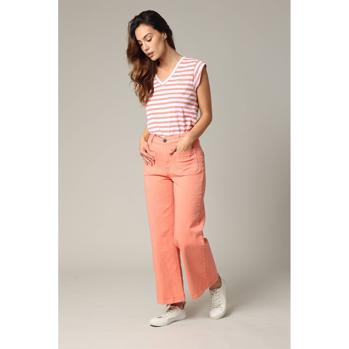 Jean taille haute coupe large en denim noir LILOO pink, DEELUXE