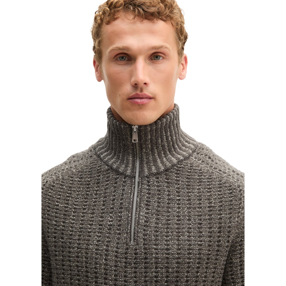 Pull à col roulé en maille, coupe classique en mélange de coton bio et de laine vierge marron, MARC O'POLO