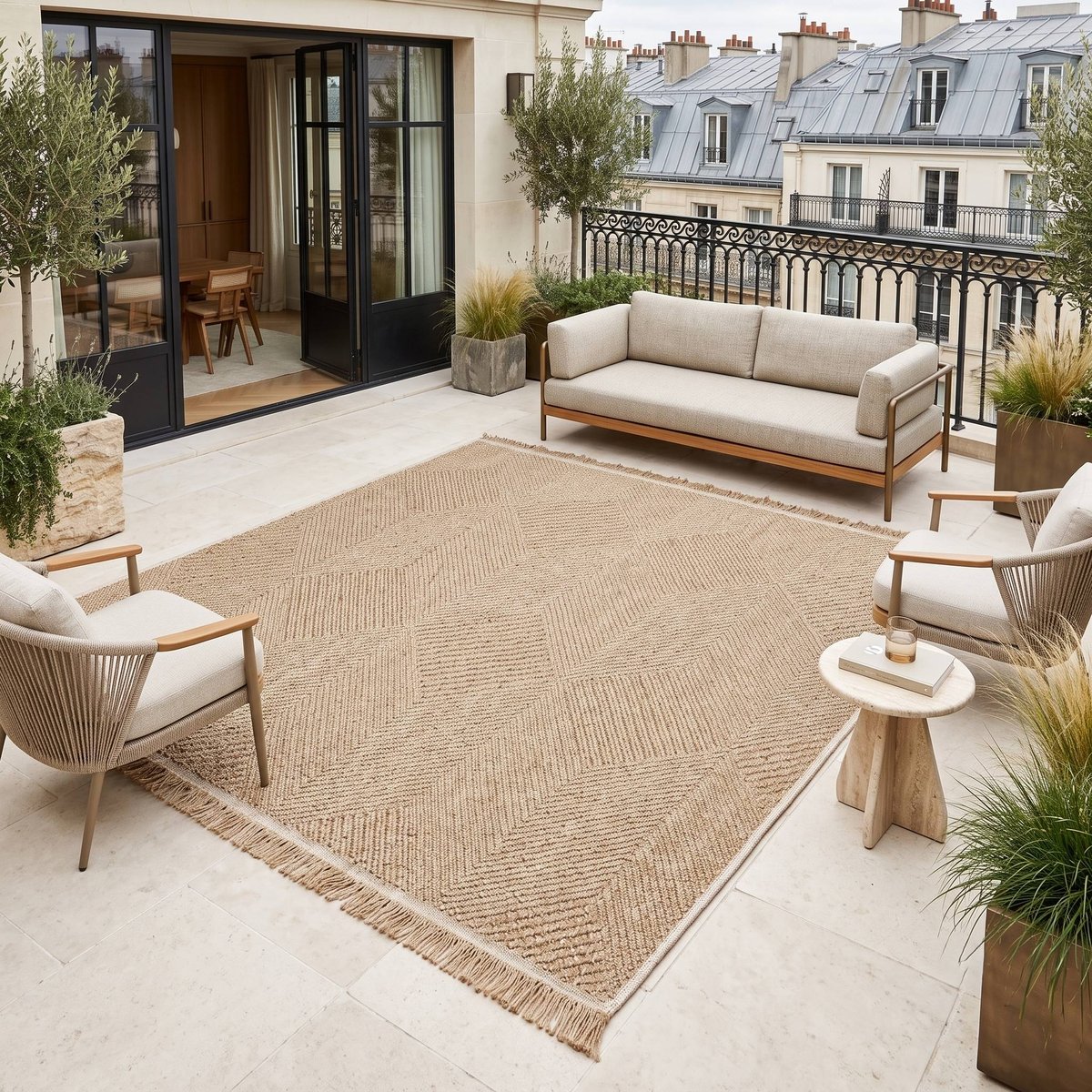 Tapis aspect jute intérieur extérieur losanges JUTA LOSANGE beige, THE DECO FACTORY