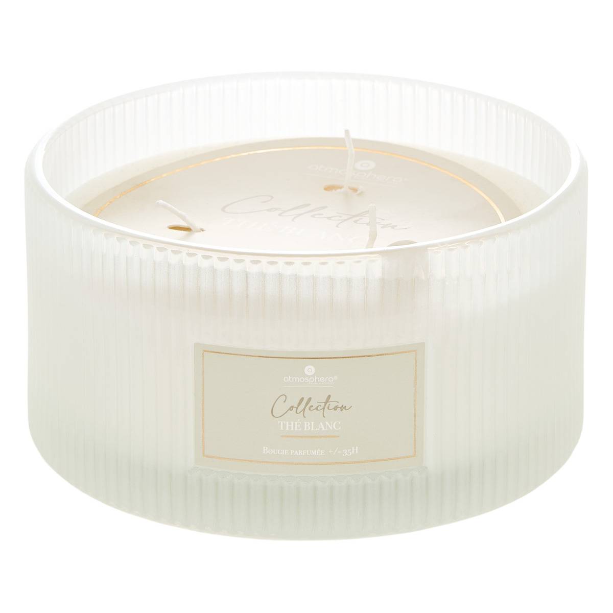Bougie parfumée 3 mèches pot en verre ALBIE blanc, ATMOSPHERA