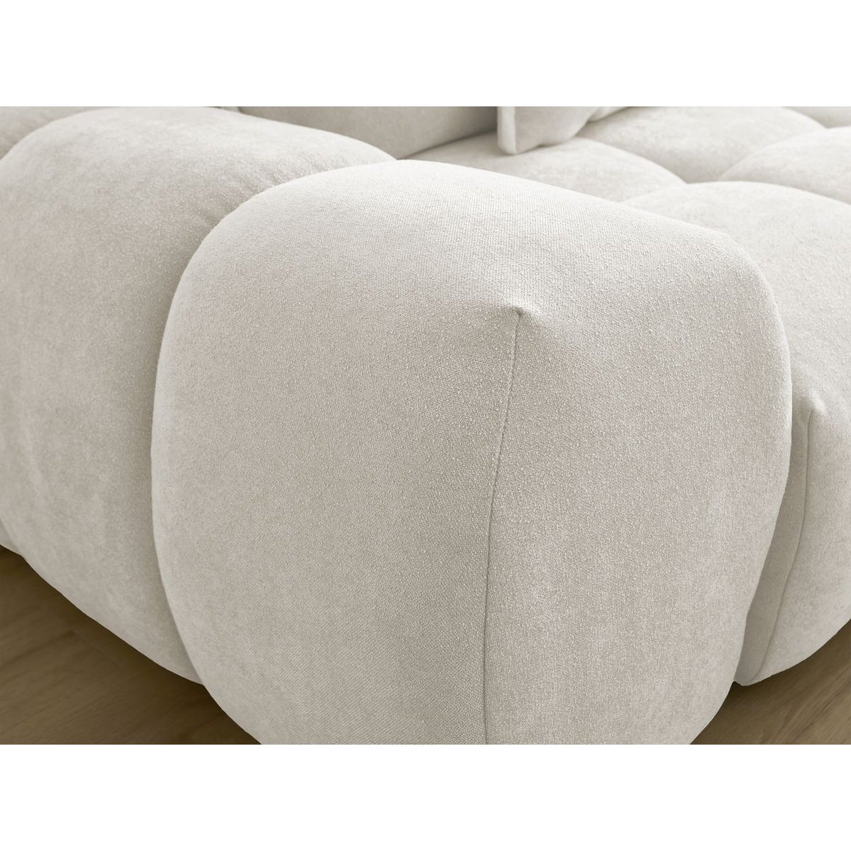 Canapé droit fixe 3 places en tissu texturé avec pouf, EVEREST blanc, BOBOCHIC