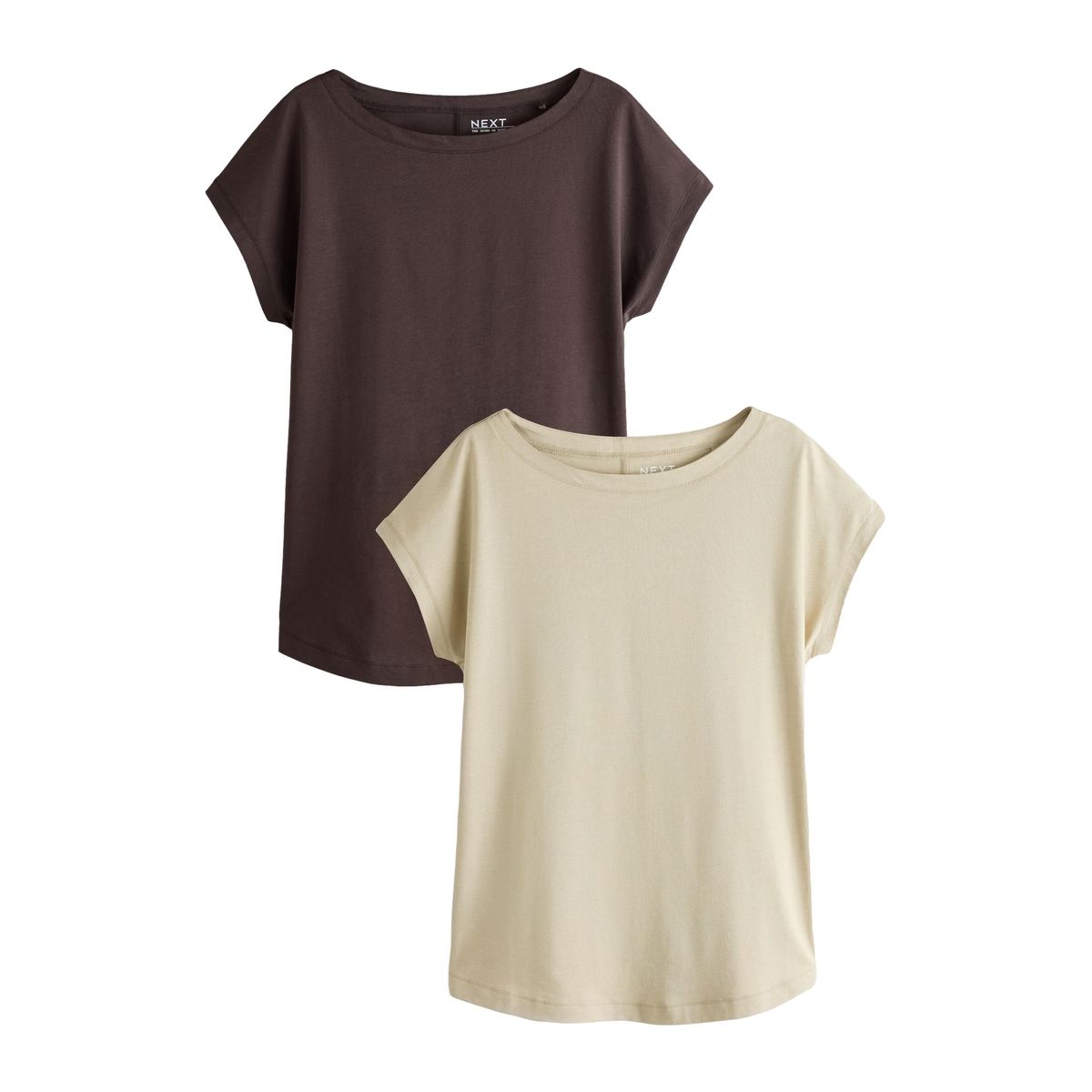 T-shirt à mancherons montés, lot de 2 blanc/marron, NEXT
