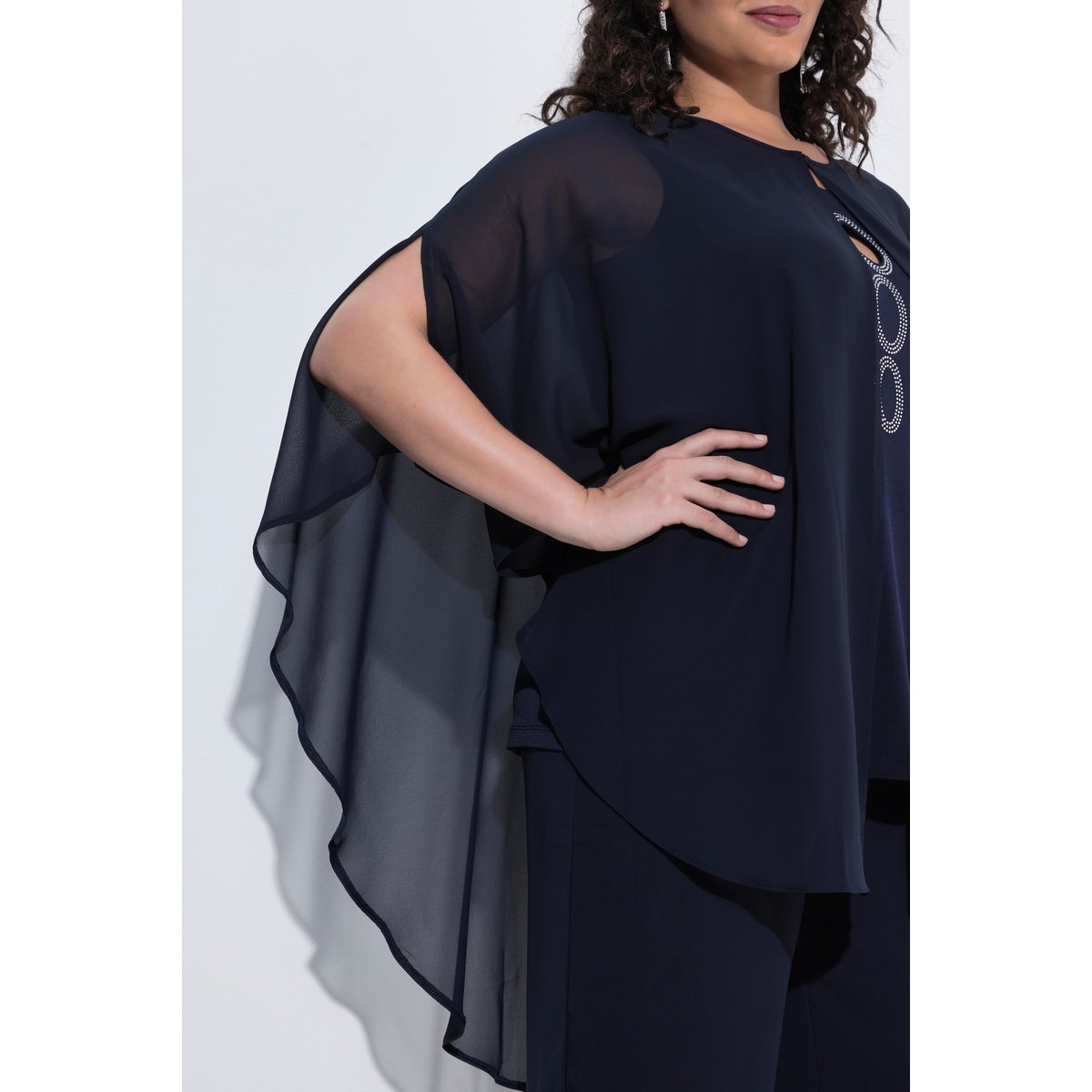 Blouse en mousseline, double épaisseur marine, ULLA POPKEN