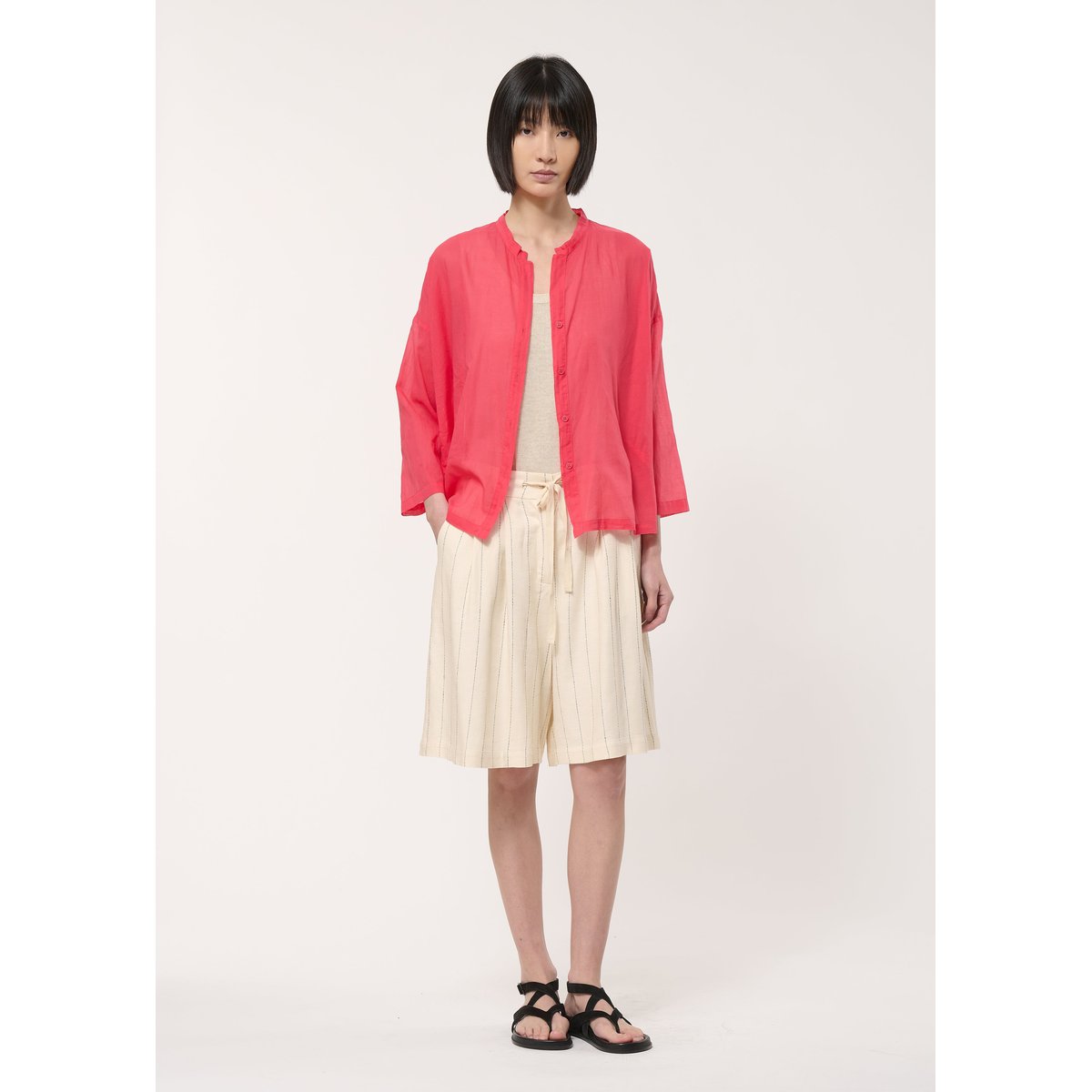 Chemise oversize en voile de coton vermillon, HUMILITY