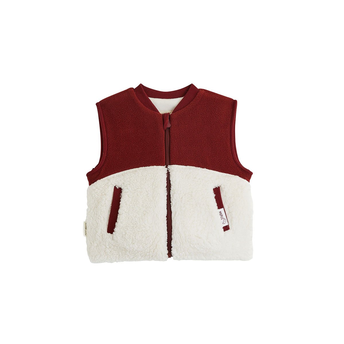 Veste sans manches enfant en sherpa Pistache bordeaux, PETIT BEGUIN