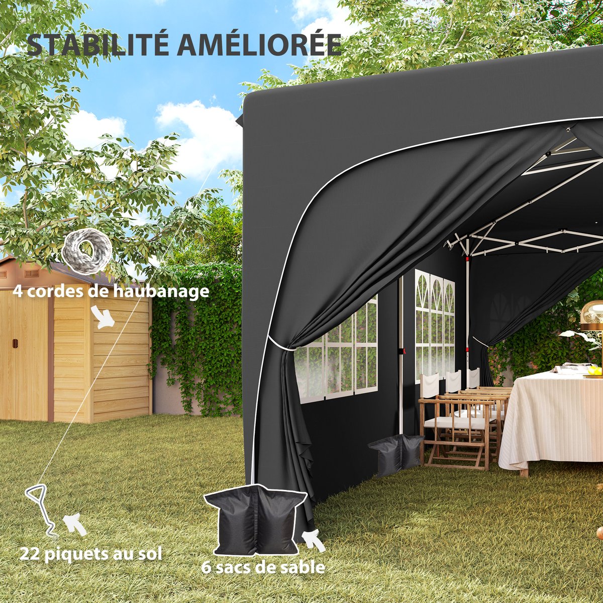 Auvent pliant Polyester Gris foncé noir, OUTSUNNY