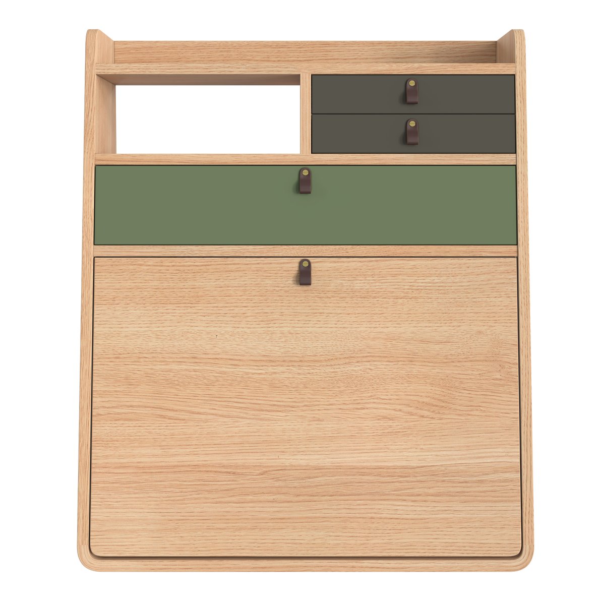 Bureau secrétaire mural en chêne 60 cm, GASTON vert cendré, HARTO