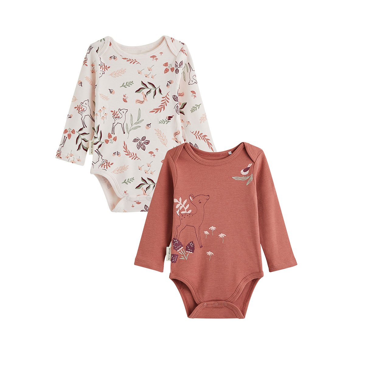 Lot de 2 bodies bébé manches longues Evie rose, PETIT BEGUIN