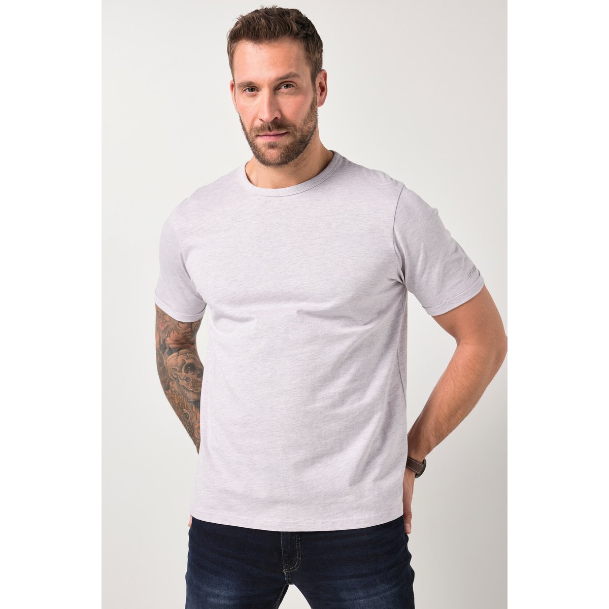T-shirt JP 1880 en jersey chiné gris clair, JP1880