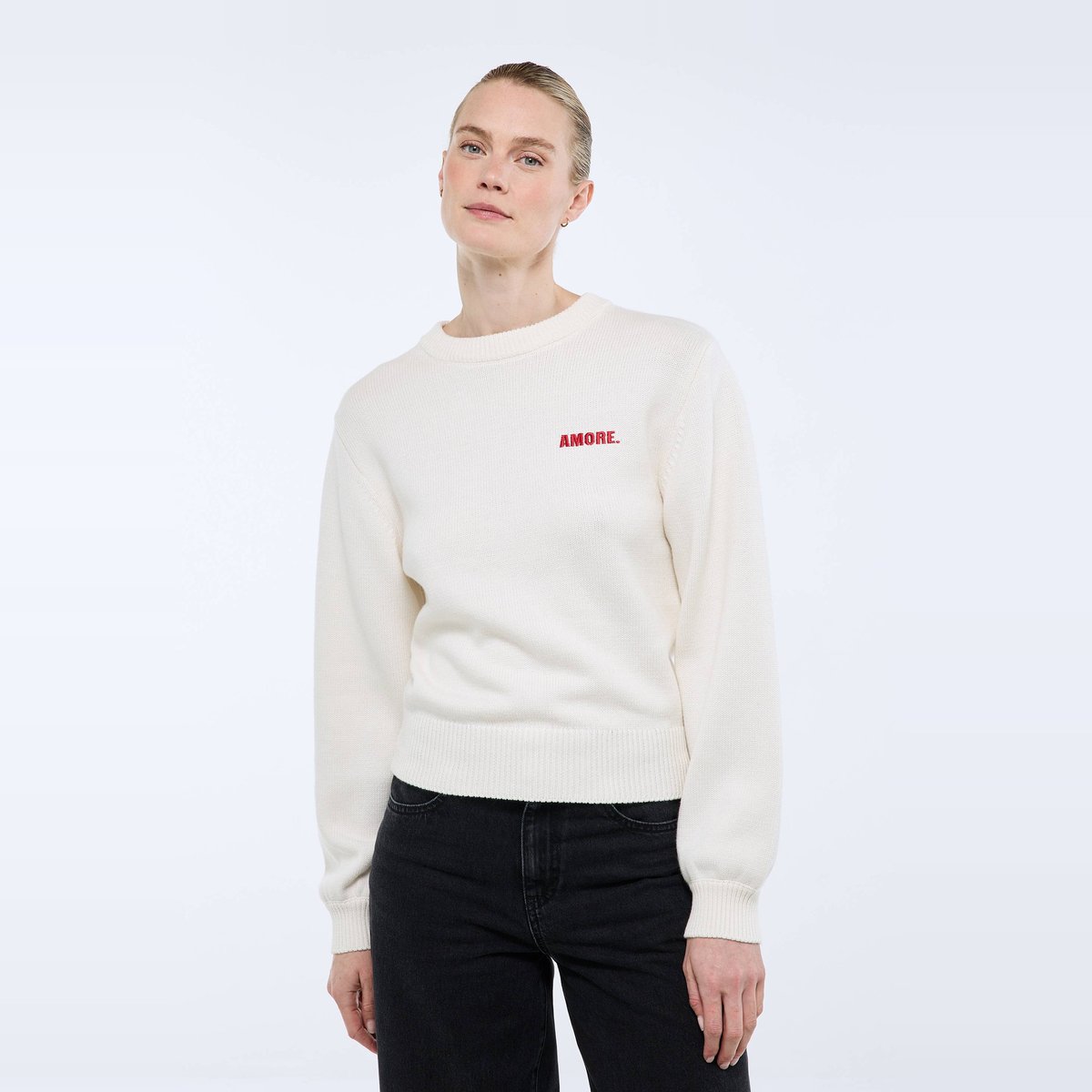 Pull manches longues à jacquard coeur au dos ecru, MONOPRIX