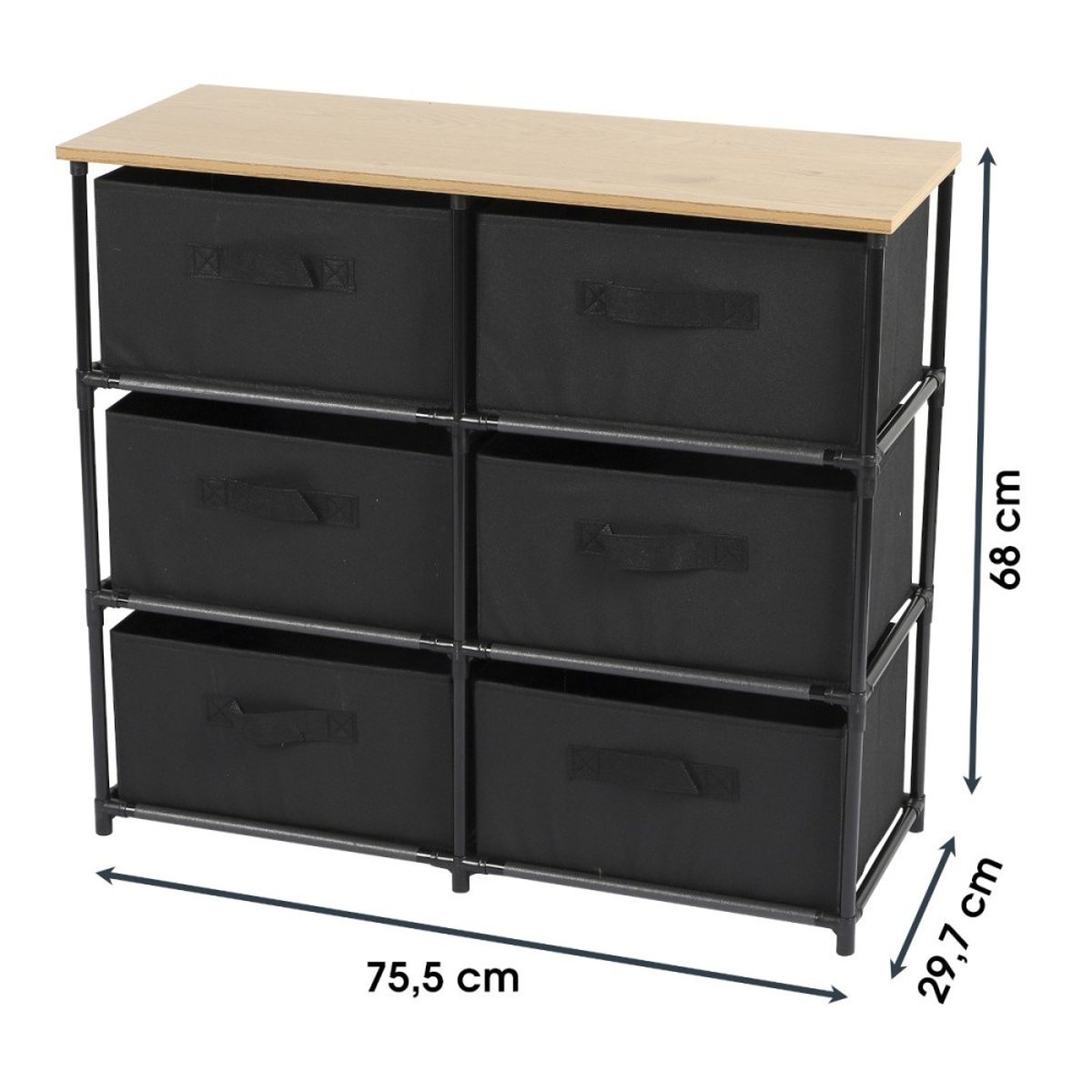 Commode 6 tiroirs intissés noir, DECORATIE