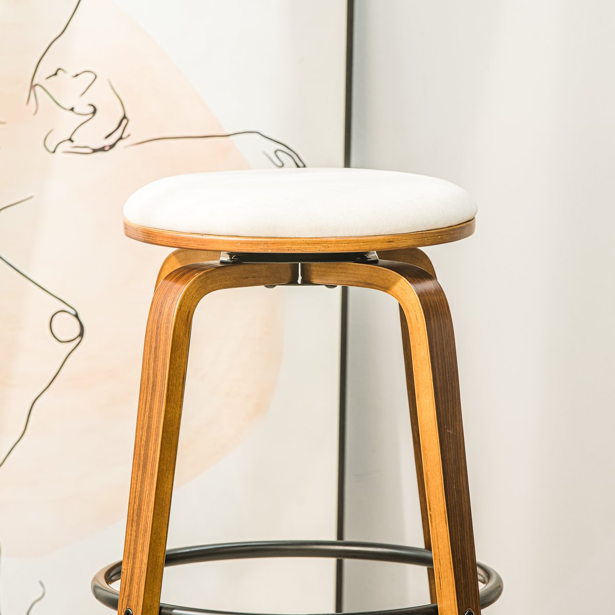 Lot de 2 tabourets de bar en bois, MORENO beige, NORDLYS