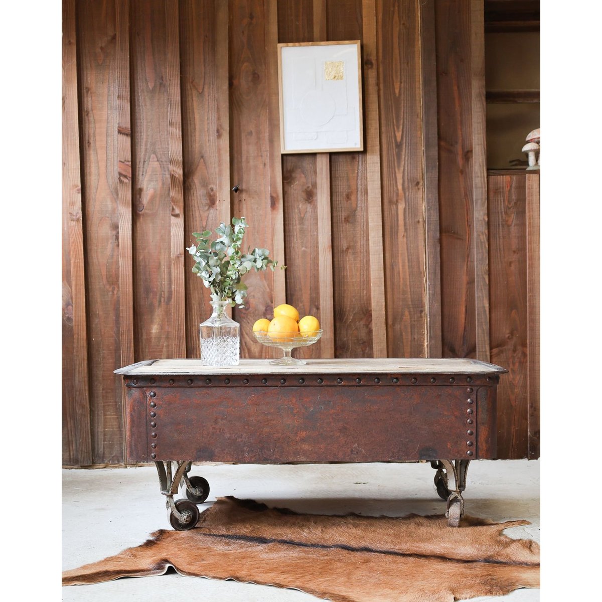 Table basse industrielle en bois Léonie N°433 - Bon état bois clair, DEBONGOUT