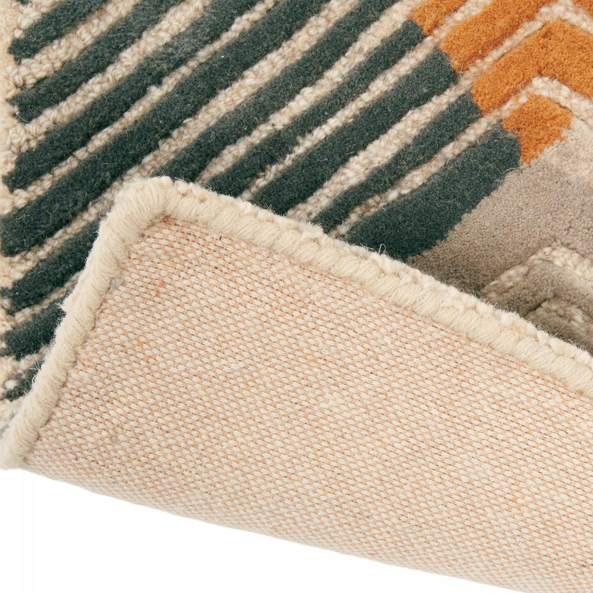 Tapis salon et chambre SAFFRON, fait à la main motif géométrique jaune, gris, beige, UN AMOUR DE TAPIS