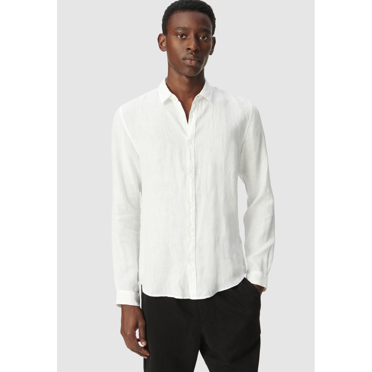 Chemise slim en lin blanc, bleu marine, IKKS