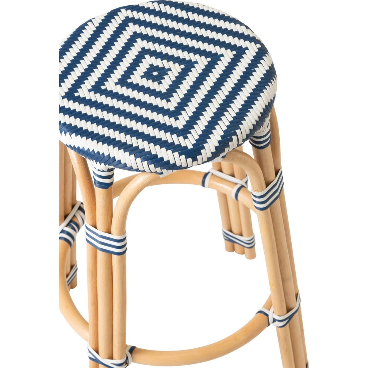 Tabouret en rotin tressé fait main bleu et blanc, RECOLLECTION