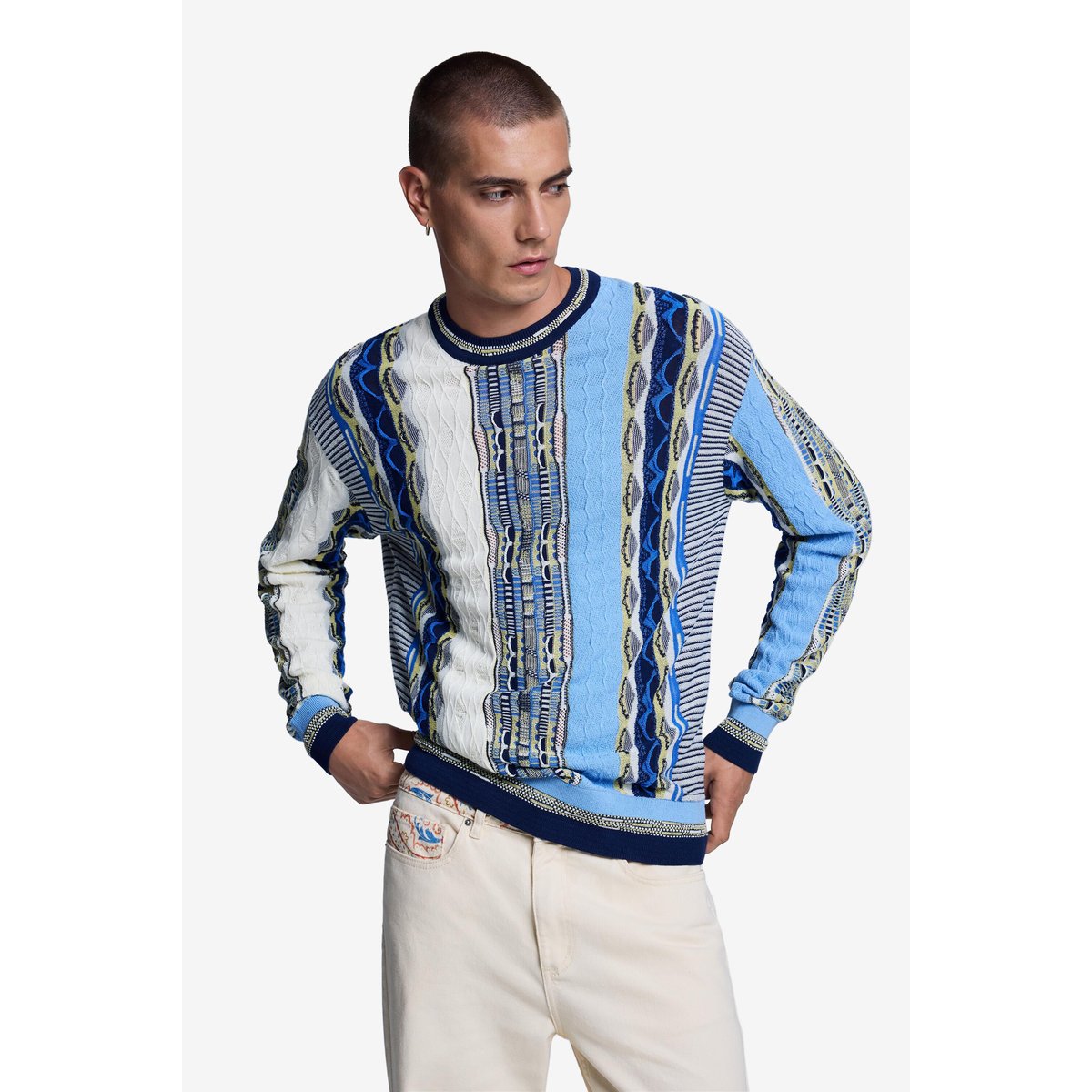 Pull Jacquard bleu, DESIGUAL