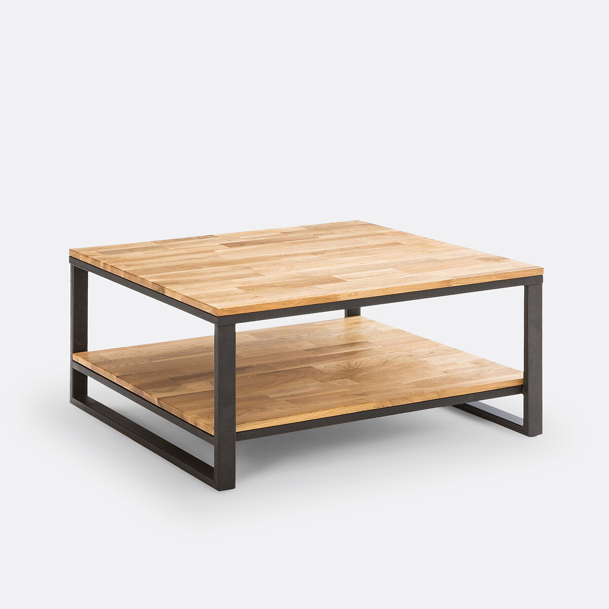 Table basse carrée, en chêne massif et métal acier, HIBA naturel, LA REDOUTE INTERIEURS