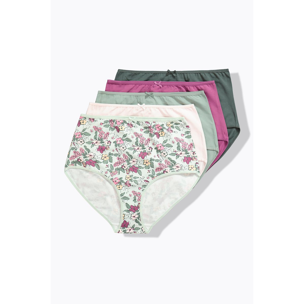 Culottes midi en lot de 5, motif à fleurs/uni sauge, ULLA POPKEN