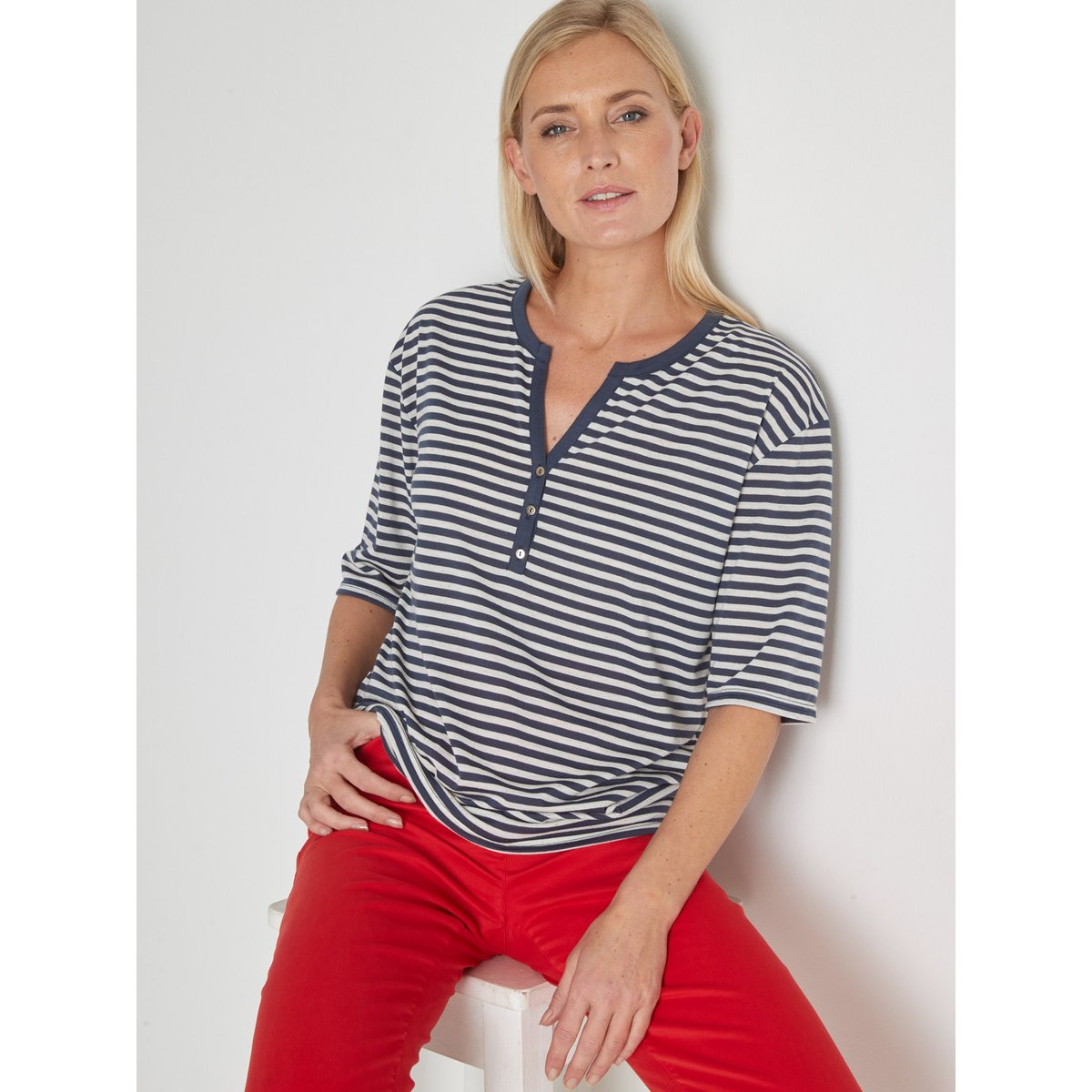 Tee-shirt marinière blanc rayé bleu, DAXON