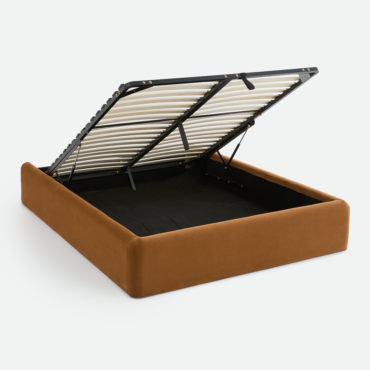 Lit coffre, tissu velours, sommier relevable, BOLEA bronze, LA REDOUTE INTERIEURS