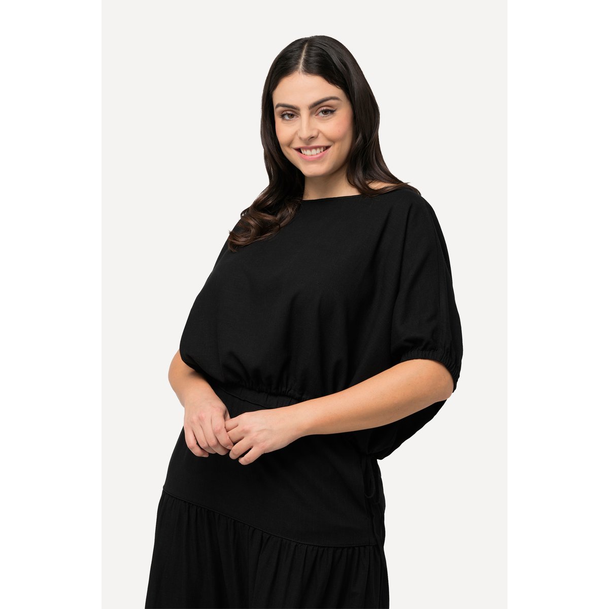 Blouse oversize en lin mélangé noir, ULLA POPKEN