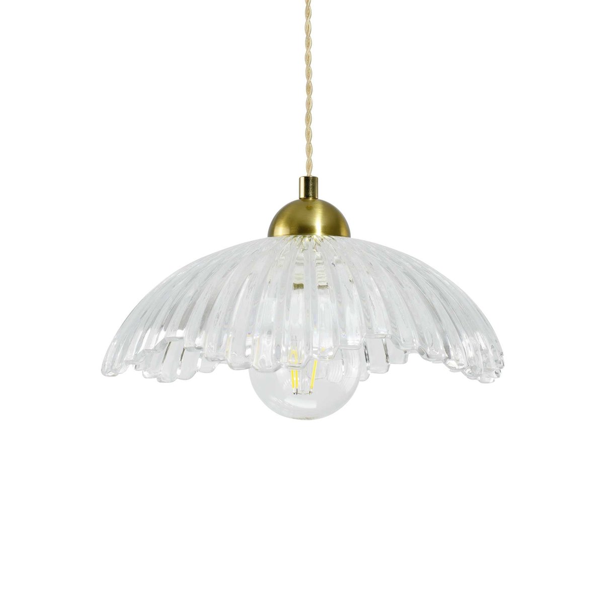 Suspension en verre strié, ADLEY transparent et doré, C-CREATION