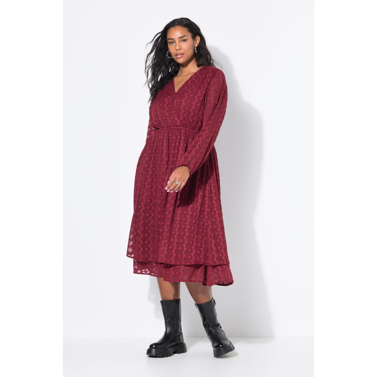 Robe midi coupe trapèze rouge vin, STUDIO UNTOLD