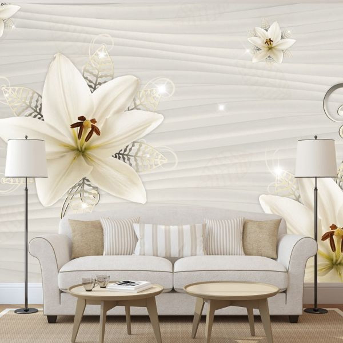 Papier peint intissé panoramique Fleurs Creamy Illusion multicouleur, EDEN