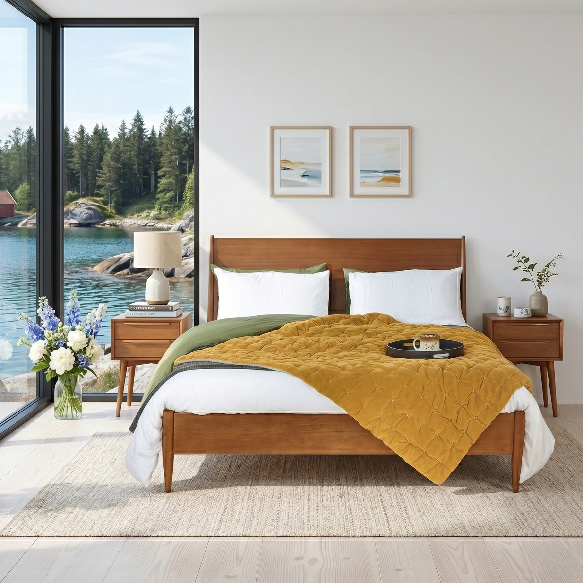 DALHIA - Lit double scandinave en bois, 150x200 (taille anglaise) DALHIA marron, ROBIN DES BOIS