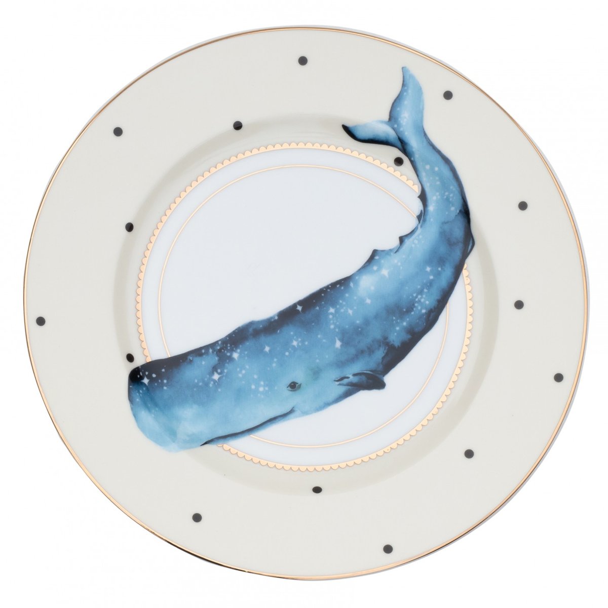 Set 4 Assiettes Animaux Marins 20cm multicolor , détails bords dorés, YVONNE ELLEN