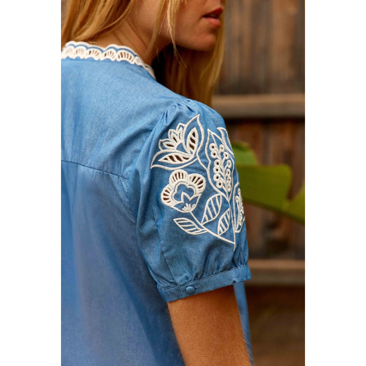 Blouse manches courtes col v imprimé floral TENCY 24-chambray, LA PETITE ETOILE