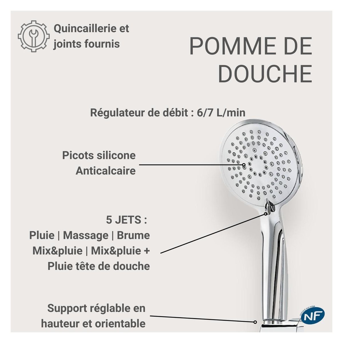 Colonne de douche ronde chromée ISHKA chromé, MOB IN