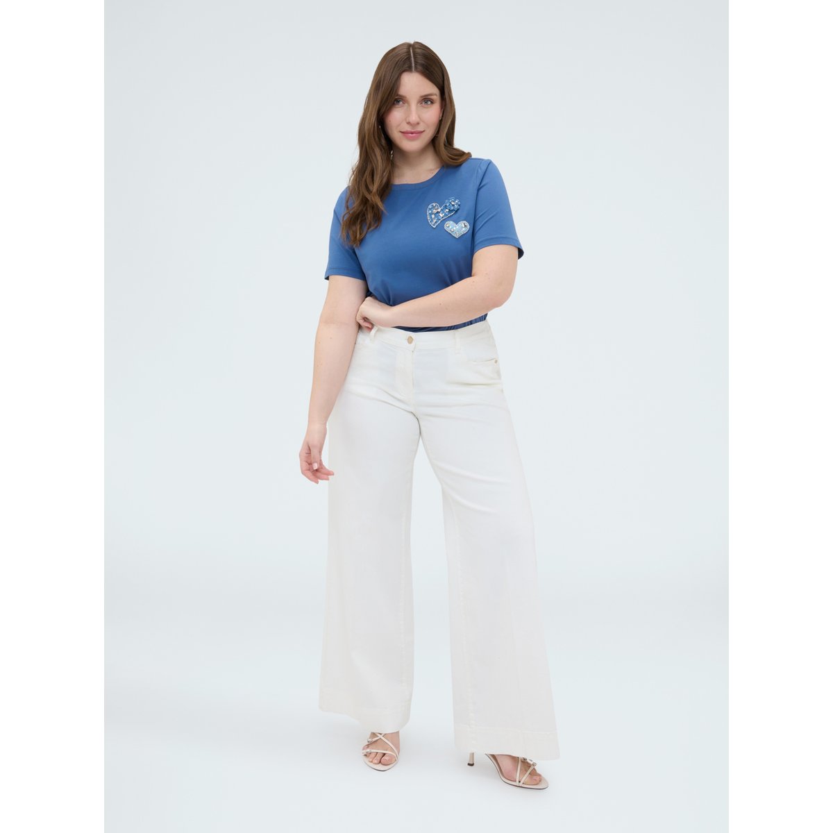 T-shirt avec cœurs et strass bleu, FIORELLA RUBINO