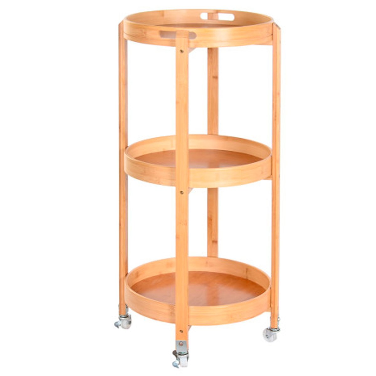 Desserte de cuisine ronde sur roulettes en bambou 44x44x90cm bois, WADIGA
