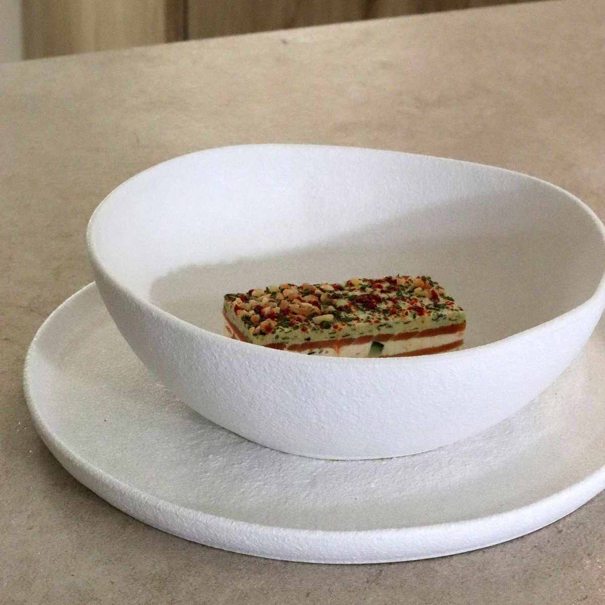 Lot de 6 assiettes creuses en grès 21cm, SNOWSTACK blanc, OGO LIVING